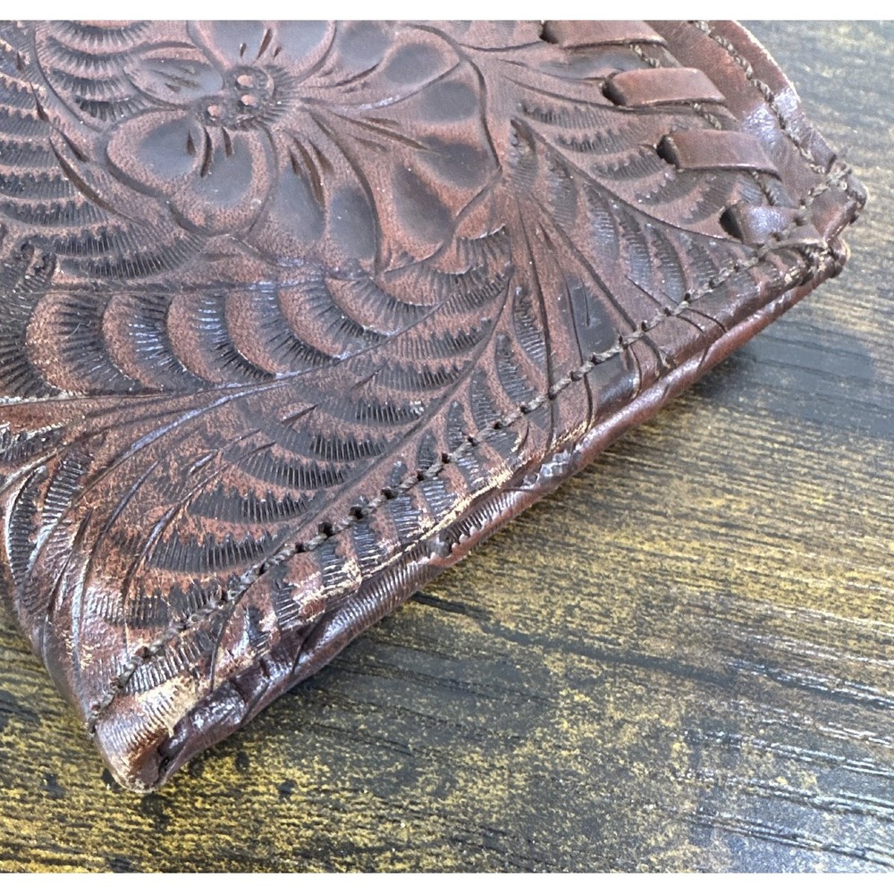 American West Tooled Genuine Leather Wallet Bi-Fold Brown Western Cowgirl - Picture 6 of 16